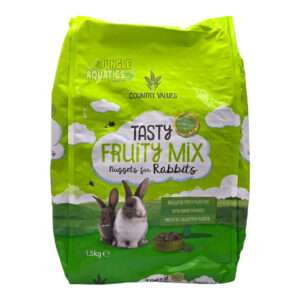 Burgess Country Values Fruity Rabbit Nuggets bag, designed for healthy rabbit digestion and selective feeding prevention.